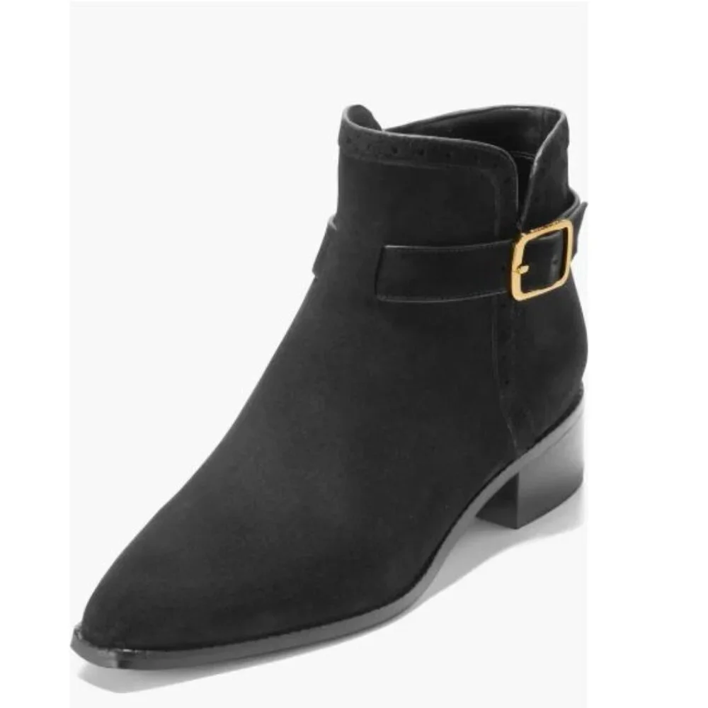 Cole Haan Womens Black Suede Side Zip Up Norella Buckle Ankle Bootie Sz 9 B New